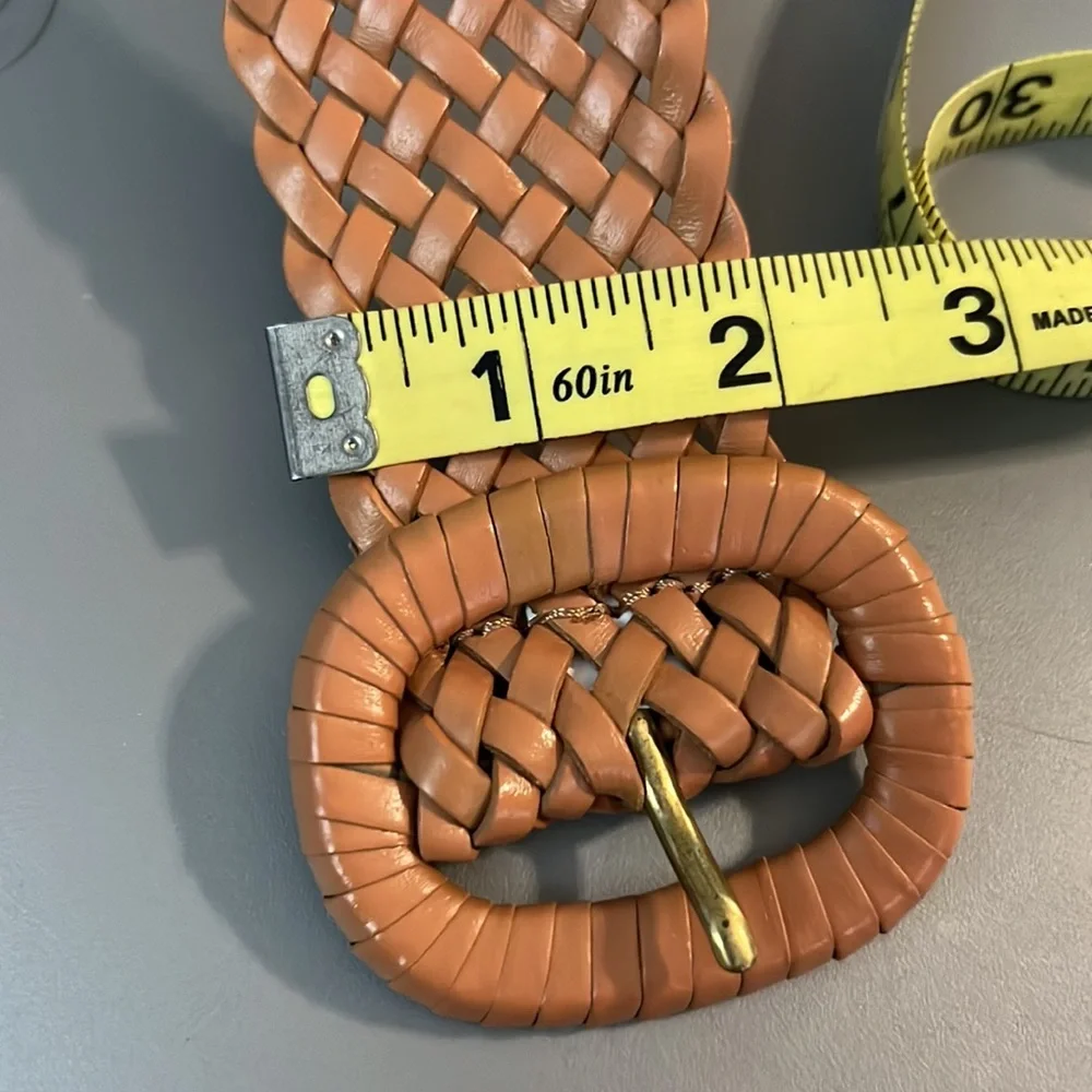 Tan Faux Leather Wide Braided Woven Adjustable Belt Women's L 44” Western - Picture 8 of 8